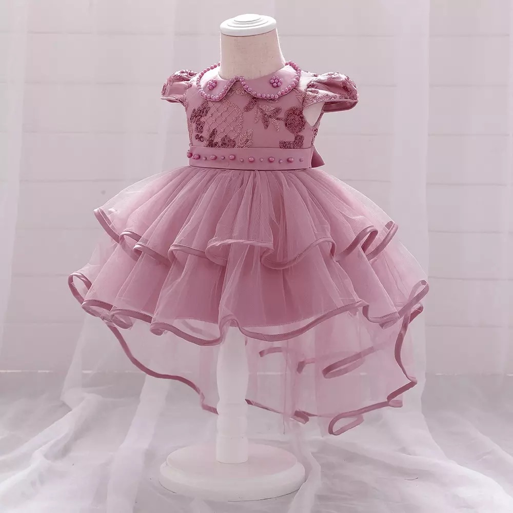 Luxury dress first birthday wedding pearl bow - Picture 3 of 7